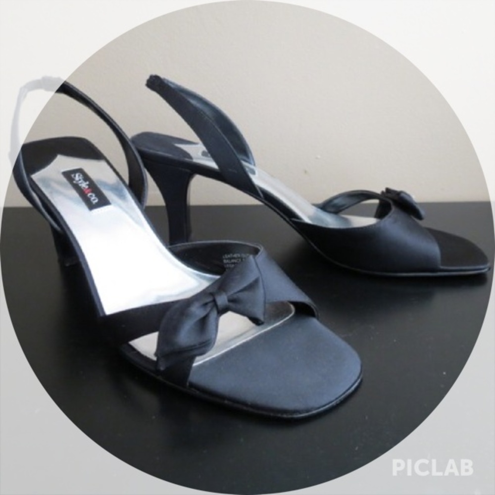 black satin bow heels